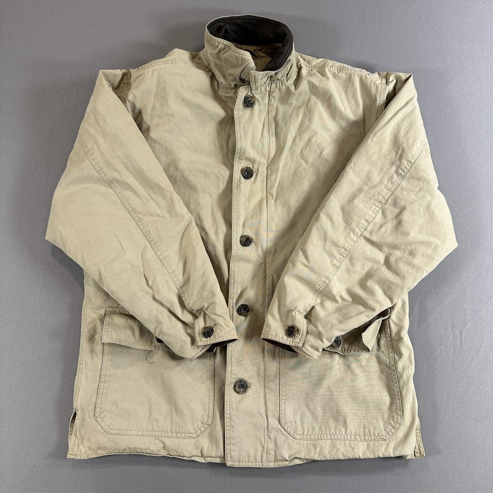 Gap Jacket‎ Mens Medium Beige Canvas Plaid Lined Full Zip Parka Outdoor Workwear